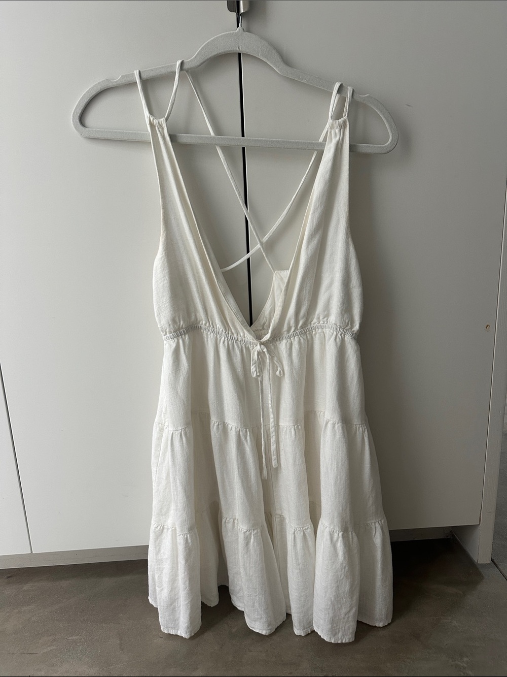 Princess Polly White Tiered Mini Sundress with Crisscross Back